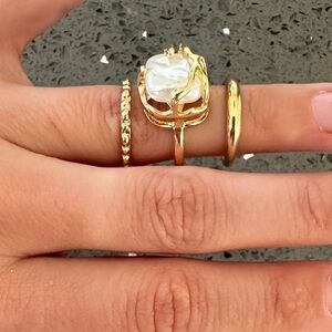 Gold and Pearl Ring Set